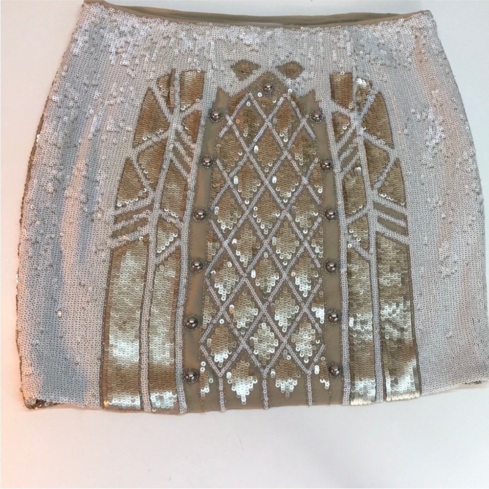 NWT Chelsea & Violet Cream/Gold Sequin Mini Skirt
